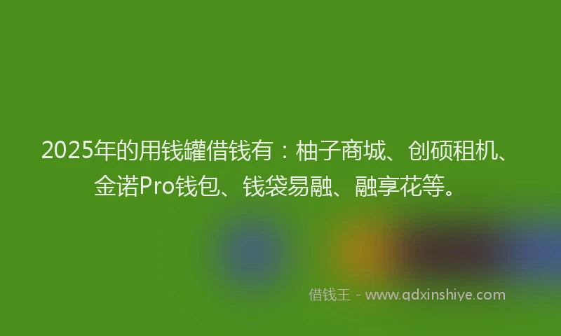2025年的用钱罐借钱有：柚子商城、创硕租机、金诺Pro钱包、钱袋易融、融享花等。