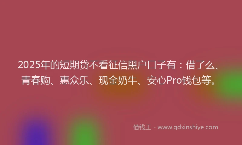 2025年的短期贷不看征信黑户口子有：借了么、青春购、惠众乐、现金奶牛、安心Pro钱包等。