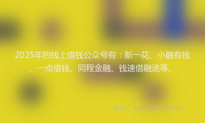 2025年的线上借钱公众号有：新一花、小融有钱、一点借钱、同程金融、钱速借融途等。