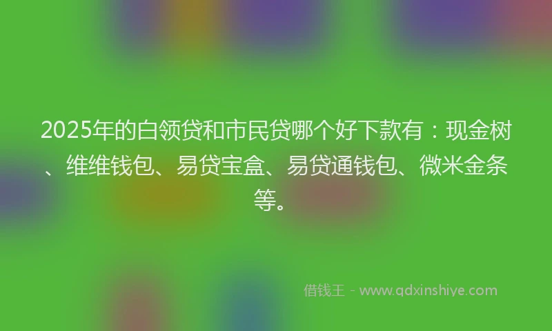 2025年的白领贷和市民贷哪个好下款有：现金树、维维钱包、易贷宝盒、易贷通钱包、微米金条等。