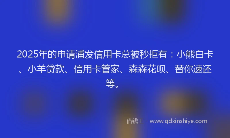 2025年的申请浦发信用卡总被秒拒有：小熊白卡、小羊贷款、信用卡管家、森森花呗、替你速还等。