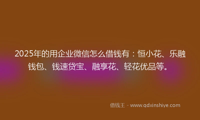 2025年的用企业微信怎么借钱有：恒小花、乐融钱包、钱速贷宝、融享花、轻花优品等。