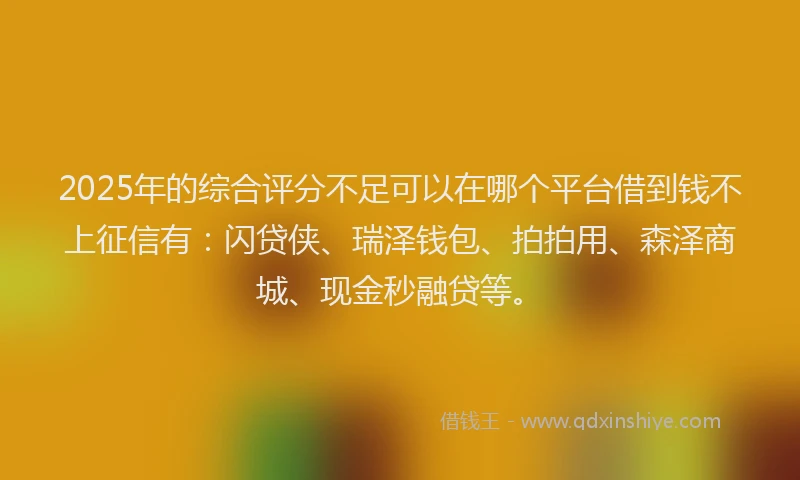 2025年的综合评分不足可以在哪个平台借到钱不上征信有：闪贷侠、瑞泽钱包、拍拍用、森泽商城、现金秒融贷等。