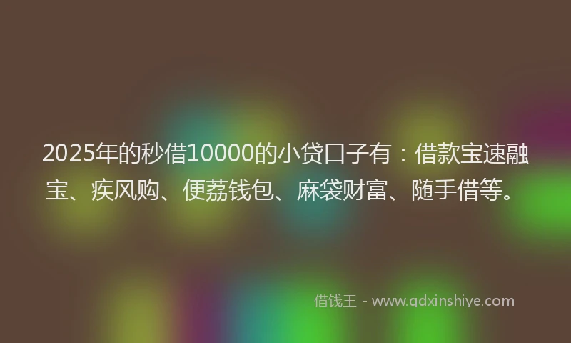 2025年的秒借10000的小贷口子有：借款宝速融宝、疾风购、便荔钱包、麻袋财富、随手借等。