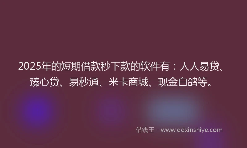 2025年的短期借款秒下款的软件有：人人易贷、臻心贷、易秒通、米卡商城、现金白鸽等。