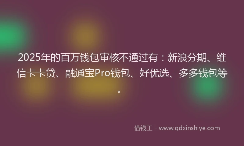 2025年的百万钱包审核不通过有：新浪分期、维信卡卡贷、融通宝Pro钱包、好优选、多多钱包等。