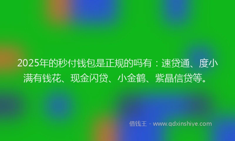 2025年的秒付钱包是正规的吗有：速贷通、度小满有钱花、现金闪贷、小金鹤、紫晶信贷等。