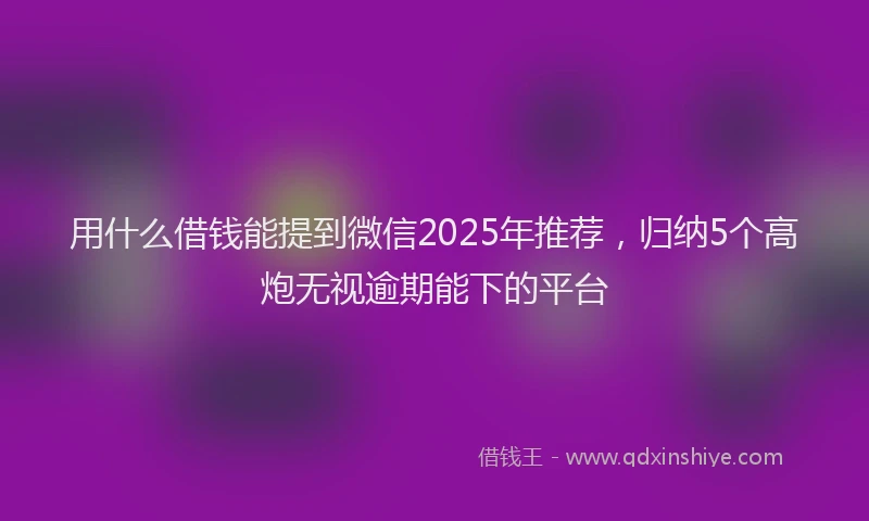 用什么借钱能提到微信2025年推荐，归纳5个高炮无视逾期能下的平台
