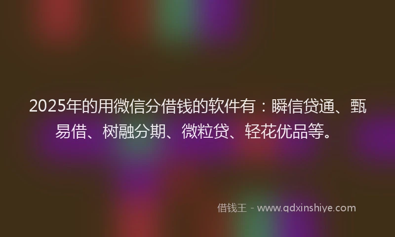 2025年的用微信分借钱的软件有：瞬信贷通、甄易借、树融分期、微粒贷、轻花优品等。