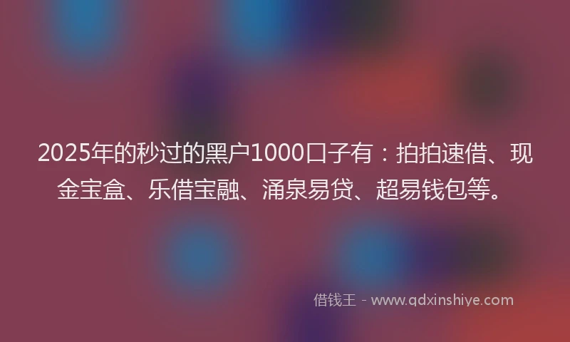 2025年的秒过的黑户1000口子有：拍拍速借、现金宝盒、乐借宝融、涌泉易贷、超易钱包等。