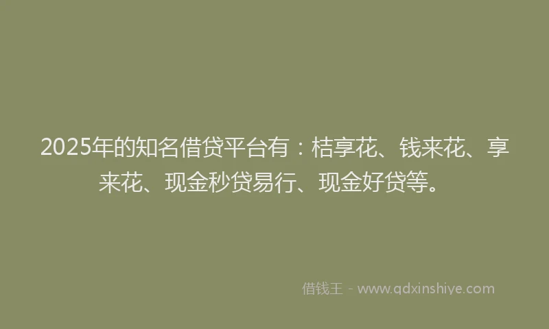 2025年的知名借贷平台有：桔享花、钱来花、享来花、现金秒贷易行、现金好贷等。