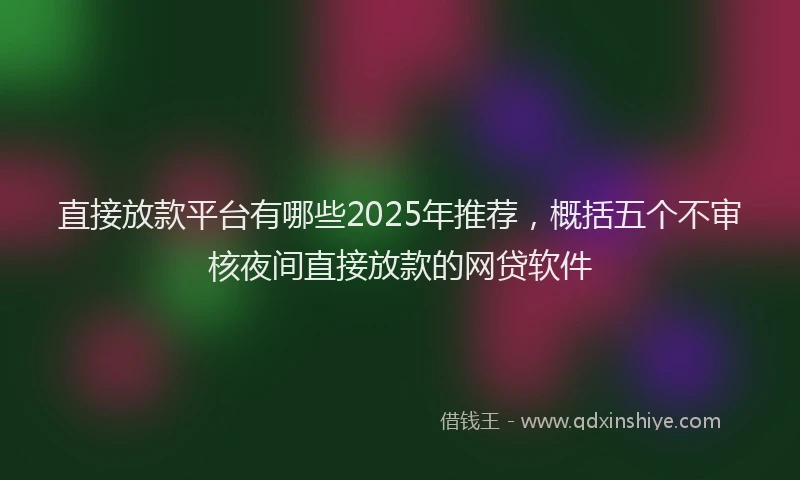 直接放款平台有哪些2025年推荐，概括五个不审核夜间直接放款的网贷软件
