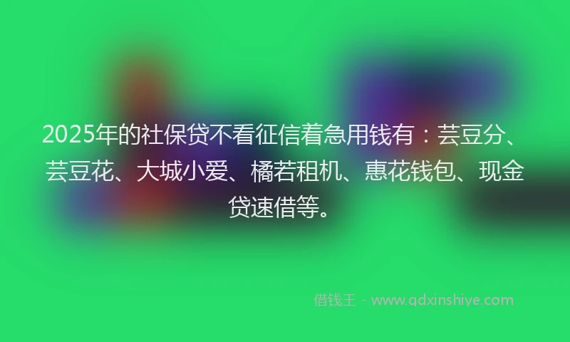 2025年的社保贷不看征信着急用钱有：芸豆分、芸豆花、大城小爱、橘若租机、惠花钱包、现金贷速借等。