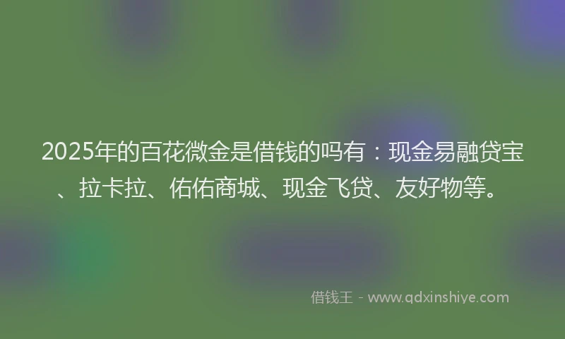 2025年的百花微金是借钱的吗有：现金易融贷宝、拉卡拉、佑佑商城、现金飞贷、友好物等。