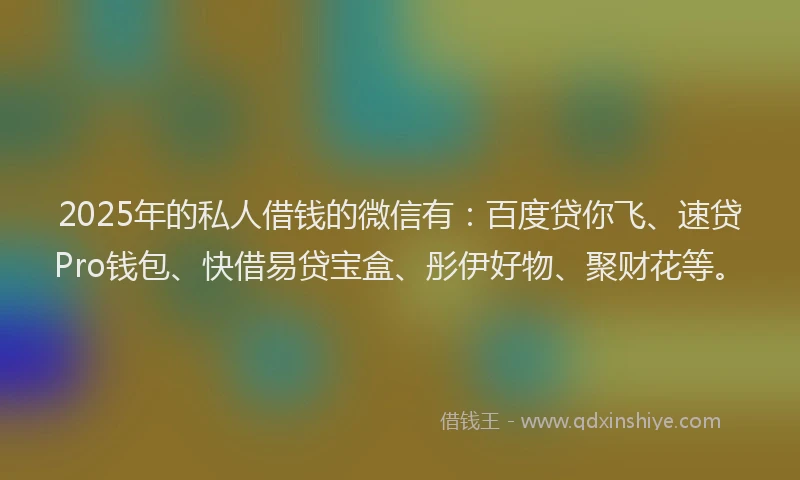 2025年的私人借钱的微信有：百度贷你飞、速贷Pro钱包、快借易贷宝盒、彤伊好物、聚财花等。