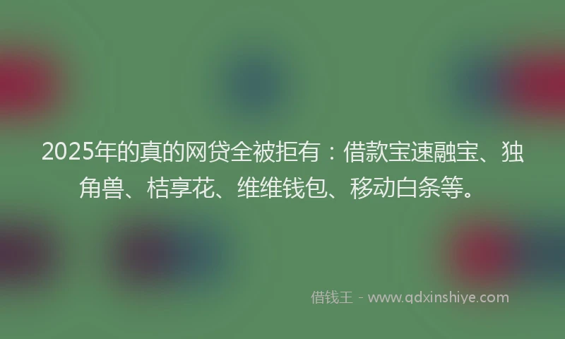 2025年的真的网贷全被拒有：借款宝速融宝、独角兽、桔享花、维维钱包、移动白条等。