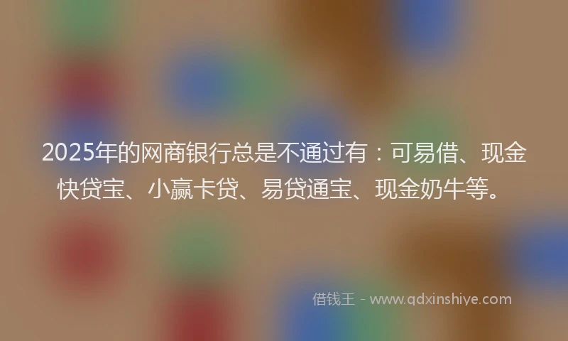 2025年的网商银行总是不通过有：可易借、现金快贷宝、小赢卡贷、易贷通宝、现金奶牛等。