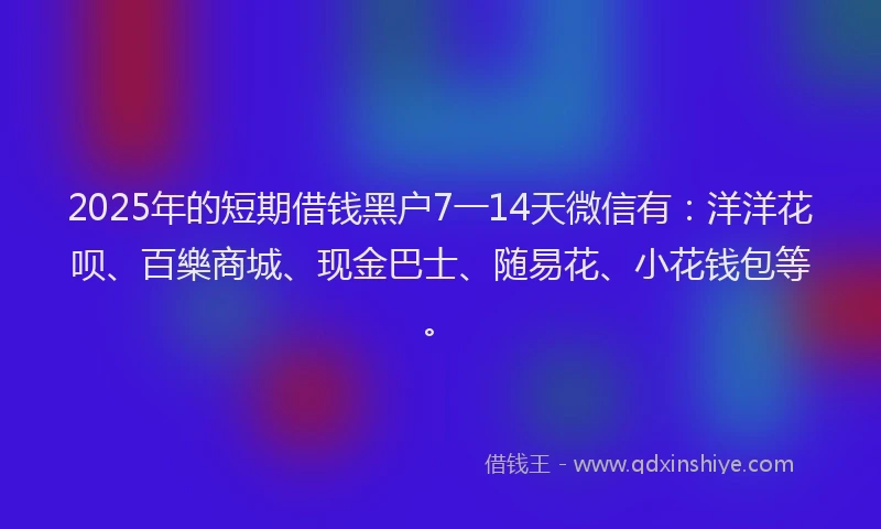 2025年的短期借钱黑户7一14天微信有：洋洋花呗、百樂商城、现金巴士、随易花、小花钱包等。