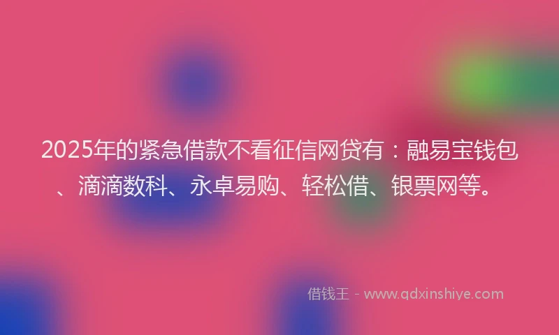 2025年的紧急借款不看征信网贷有：融易宝钱包、滴滴数科、永卓易购、轻松借、银票网等。