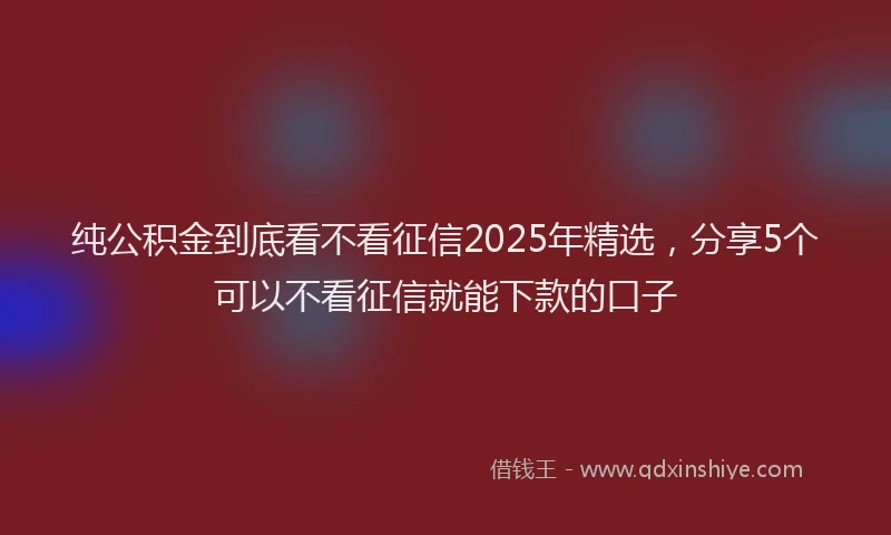 纯公积金到底看不看征信2025年精选，分享5个可以不看征信就能下款的口子