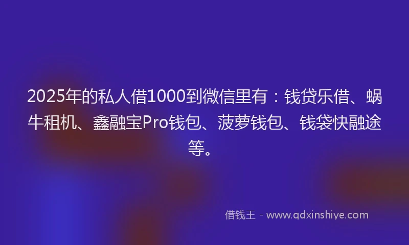 2025年的私人借1000到微信里有：钱贷乐借、蜗牛租机、鑫融宝Pro钱包、菠萝钱包、钱袋快融途等。