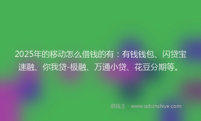 2025年的移动怎么借钱的有：有钱钱包、闪贷宝速融、你我贷-极融、万通小贷、花豆分期等。