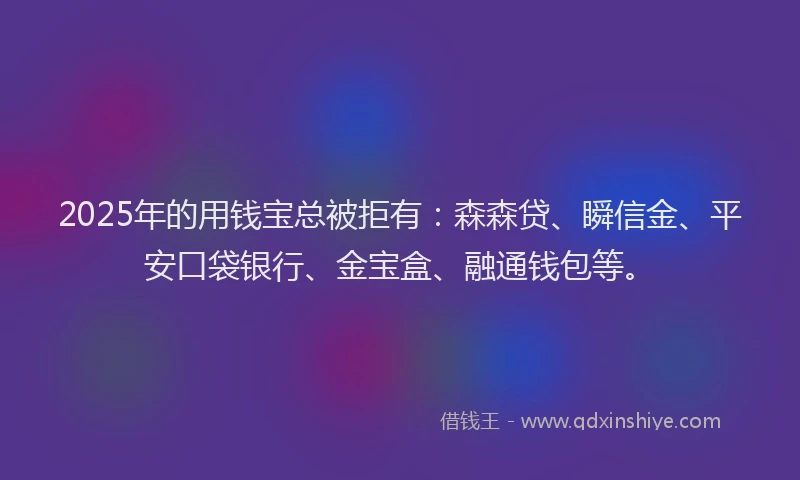 2025年的用钱宝总被拒有：森森贷、瞬信金、平安口袋银行、金宝盒、融通钱包等。