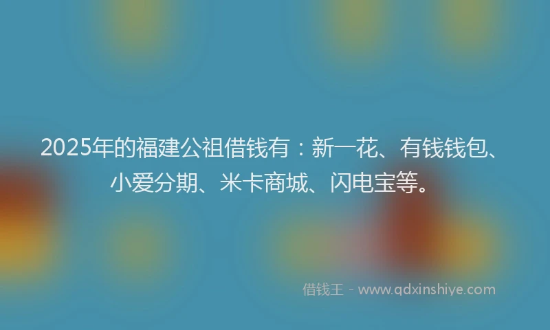 2025年的福建公祖借钱有：新一花、有钱钱包、小爱分期、米卡商城、闪电宝等。