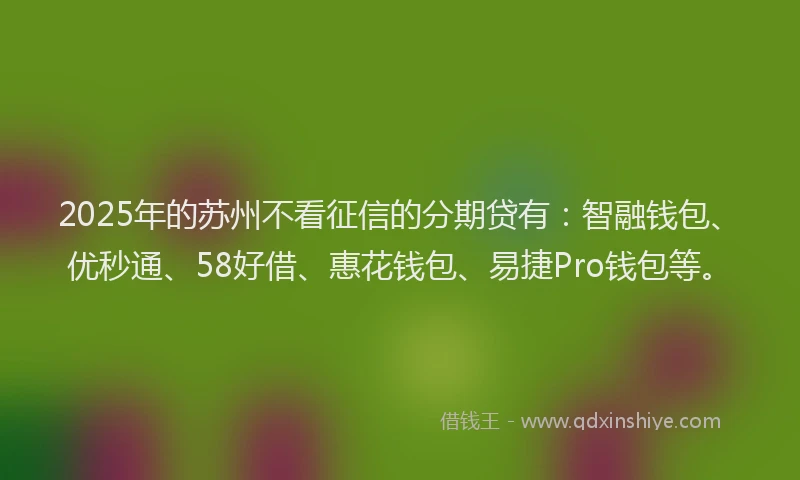 2025年的苏州不看征信的分期贷有：智融钱包、优秒通、58好借、惠花钱包、易捷Pro钱包等。