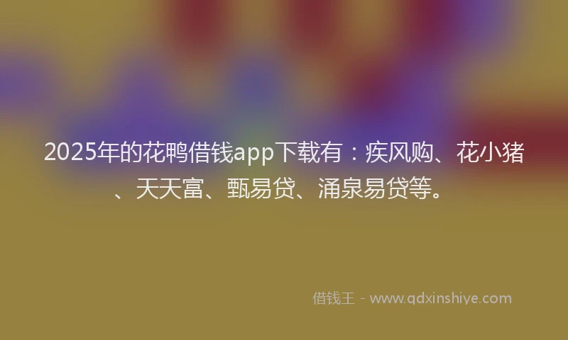 2025年的花鸭借钱app下载有：疾风购、花小猪、天天富、甄易贷、涌泉易贷等。