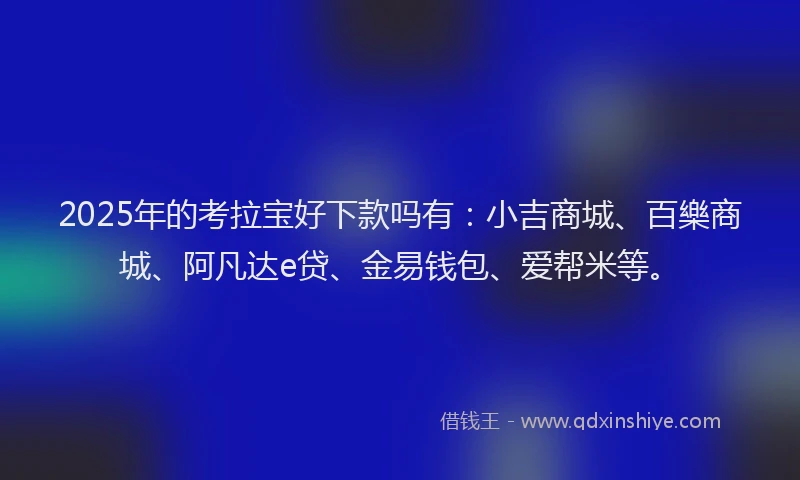 2025年的考拉宝好下款吗有：小吉商城、百樂商城、阿凡达e贷、金易钱包、爱帮米等。