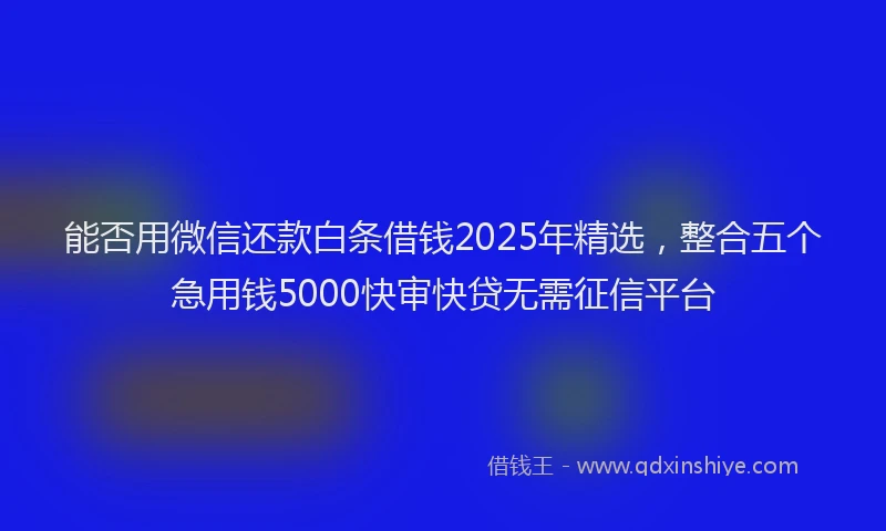 能否用微信还款白条借钱2025年精选，整合五个急用钱5000快审快贷无需征信平台