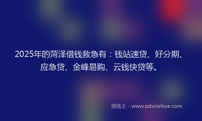 2025年的菏泽借钱救急有：钱站速贷、好分期、应急贷、金峰易购、云钱快贷等。