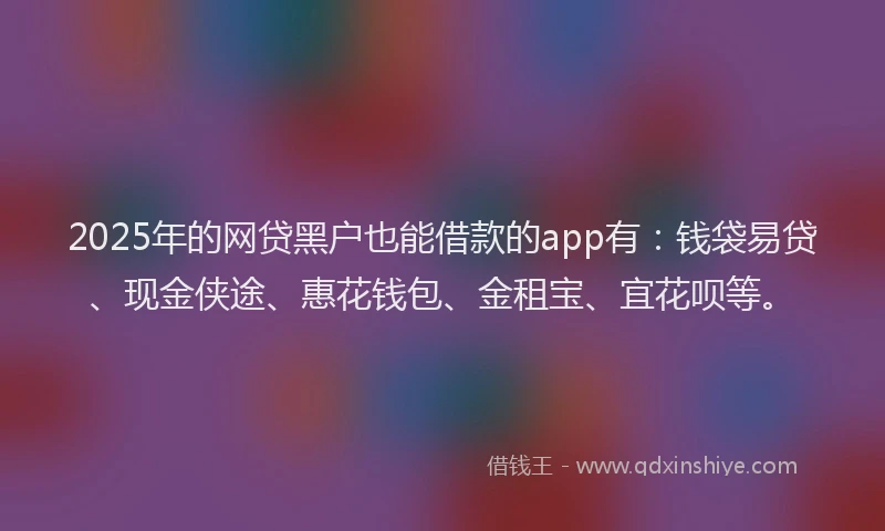 2025年的网贷黑户也能借款的app有：钱袋易贷、现金侠途、惠花钱包、金租宝、宜花呗等。