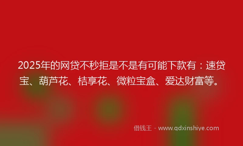 2025年的网贷不秒拒是不是有可能下款有：速贷宝、葫芦花、桔享花、微粒宝盒、爱达财富等。