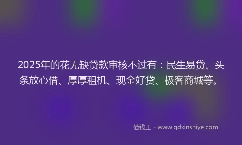 2025年的花无缺贷款审核不过有：民生易贷、头条放心借、厚厚租机、现金好贷、极客商城等。
