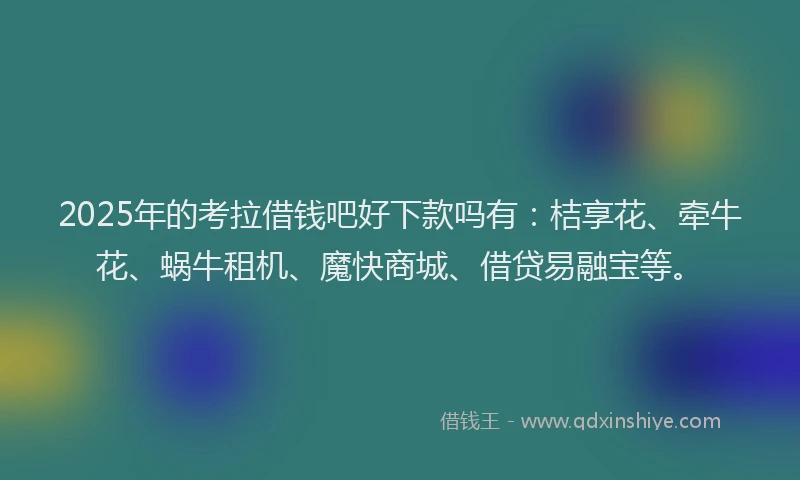 2025年的考拉借钱吧好下款吗有：桔享花、牵牛花、蜗牛租机、魔快商城、借贷易融宝等。
