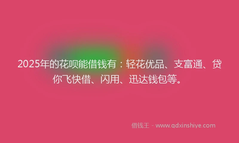 2025年的花呗能借钱有：轻花优品、支富通、贷你飞快借、闪用、迅达钱包等。