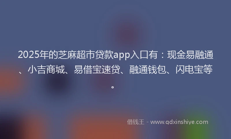 2025年的芝麻超市贷款app入口有：现金易融通、小吉商城、易借宝速贷、融通钱包、闪电宝等。