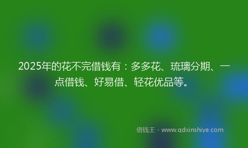 2025年的花不完借钱有：多多花、琉璃分期、一点借钱、好易借、轻花优品等。