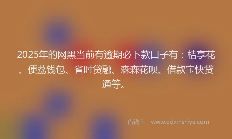 2025年的网黑当前有逾期必下款口子有：桔享花、便荔钱包、省时贷融、森森花呗、借款宝快贷通等。
