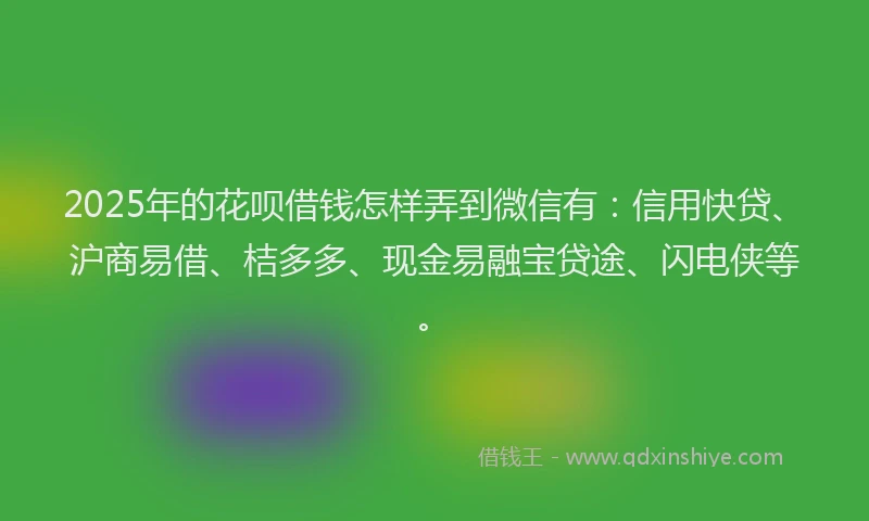 2025年的花呗借钱怎样弄到微信有：信用快贷、沪商易借、桔多多、现金易融宝贷途、闪电侠等。