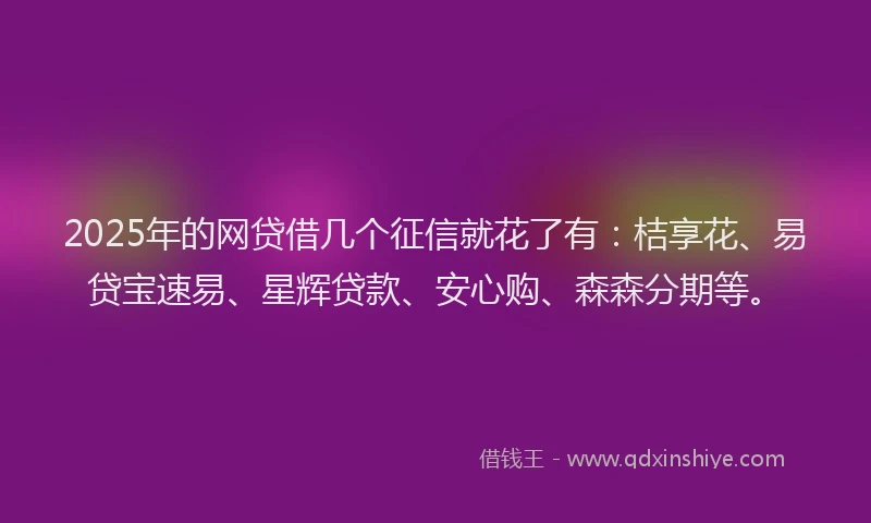 2025年的网贷借几个征信就花了有：桔享花、易贷宝速易、星辉贷款、安心购、森森分期等。