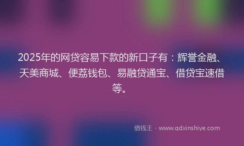 2025年的网贷容易下款的新口子有：辉誉金融、天美商城、便荔钱包、易融贷通宝、借贷宝速借等。