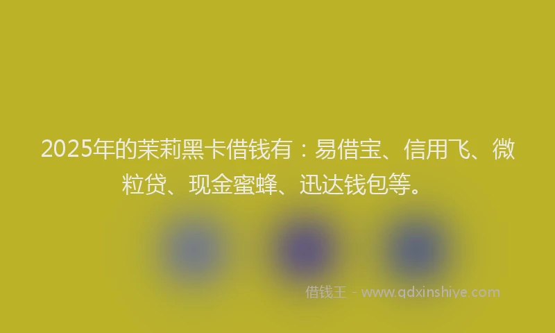2025年的茉莉黑卡借钱有：易借宝、信用飞、微粒贷、现金蜜蜂、迅达钱包等。