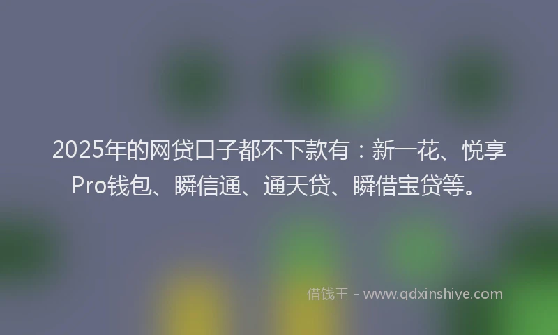 2025年的网贷口子都不下款有：新一花、悦享Pro钱包、瞬信通、通天贷、瞬借宝贷等。