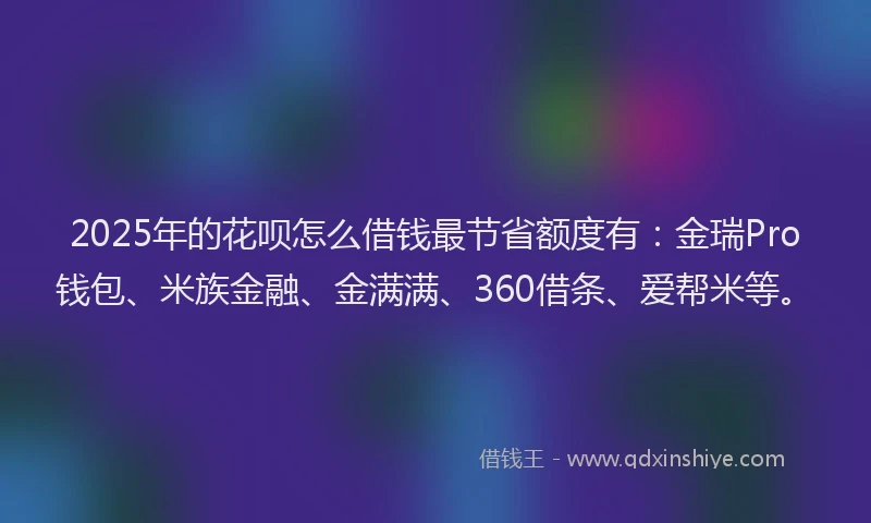 2025年的花呗怎么借钱最节省额度有：金瑞Pro钱包、米族金融、金满满、360借条、爱帮米等。