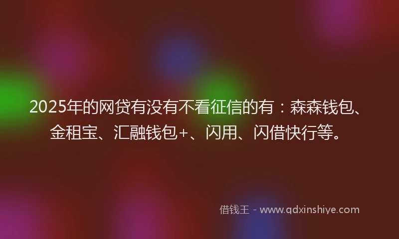 2025年的网贷有没有不看征信的有：森森钱包、金租宝、汇融钱包+、闪用、闪借快行等。