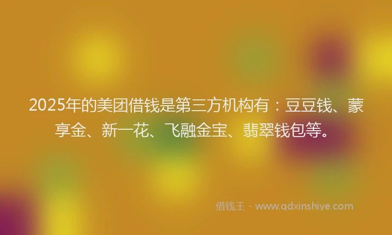 2025年的美团借钱是第三方机构有：豆豆钱、蒙享金、新一花、飞融金宝、翡翠钱包等。
