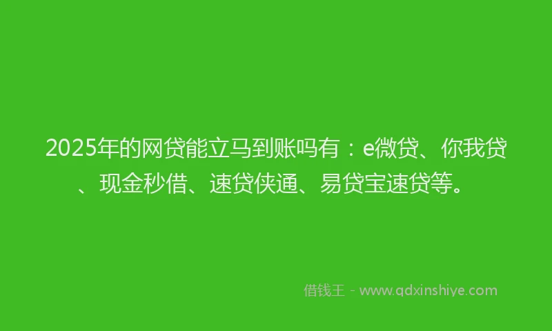 2025年的网贷能立马到账吗有：e微贷、你我贷、现金秒借、速贷侠通、易贷宝速贷等。